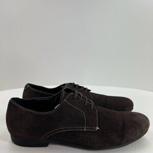 Bugatchi Suede Perforated Derby Dress Shoes Mens 10 Lace Up Casual Leather Brown